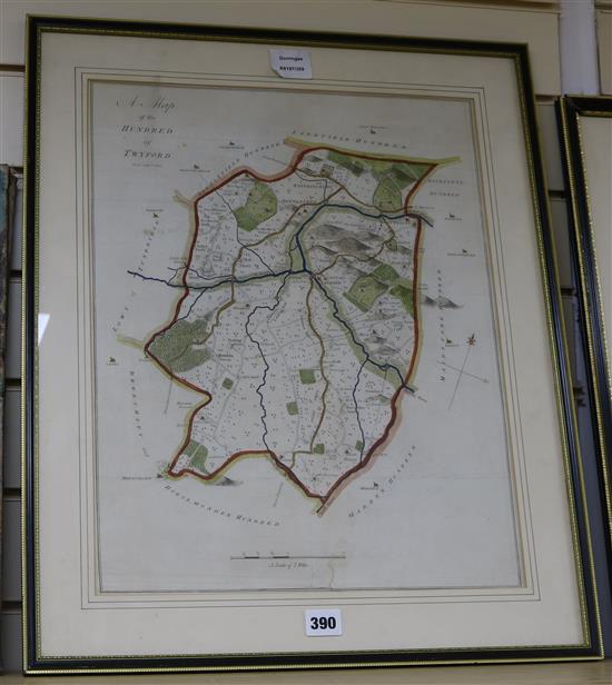 Bayly, London. A hand coloured Map of the Hundred of Twyford, 48 x 38cm
